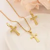 Kreuz Halskette Ohrringe Set Massives Gold GF CZ Kristall Katholische Religiöse Hochzeit Brautschmuck Set Weihnachten Geburtstag Geschenk230u