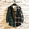 Japan Style Red Patchwork Plaid Shirt Men Autumn Hip Hop Streetwear Casual Flannel Shirts Korean Long Sleeve Chemise Homme 200925252R