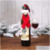 Decorazioni natalizie Plaid di bufalo di Natale Mini cappello e sciarpa di Babbo Natale Bottiglia di vino Er Sierware Holder Ornamenti da tavola di Natale Xbjk2110 Ho Dhkvy