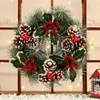 Juldekorationer Juldekorationer Pine Cone Wreath Red Ball Decoration Wreath Door High-klass Pine Needle Wreath Ornament 231019