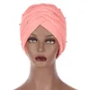 Etniska kläder kvinnor mode solid pärlhatt muslim ruffle turban wrap cap rack för monterade baseball mössor