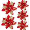 Faux Floral Verdure 10 PCS Fleurs De Noël Rouge Or Bling Têtes De Fleurs Pour Noel Maison Décorations D'arbre Navidad Partie Table Réglage Décor Fournitures 230819