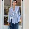 Abiti da donna DAYIFUN Letteratura e arte Giacca con toppe floreali blu Donna Cappotti casual eleganti Autunno Giacche dal design elegante Abbigliamento di moda