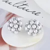 Stud Earrings European And American Jewelry Wholesale Shining Starry Pearl Flower Cluster Hydrangea Ear Buckle