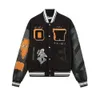 Chaqueta De Hombre Chaqueta De Béisbol De Lujo Cárdigan Bordado Ow Diseñador Uniforme De Béisbol Hombres Abrigo De Lana Hip Hop Chaqueta De Empalme De Cuero De Gran Tamaño A Prueba De Viento