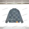 Xinxinbuy 남자 디자이너 코트 재킷 데님 패널로드 편지 Jacquard Chessboard Grid 세트 긴 소매 여성 Black Blue XS-L