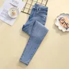 Frauen Jeans Vertikale Linien Strass Frau Hohe Taille Bleistift Hosen Mujer Knöchel Länge Denim Mode Streifen Herbst