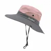 Chapeaux à large bord unisexe soleil avec corde coupe-vent couleur bloc casquettes pare-soleil extérieur été respirant maille haut accessoires casual