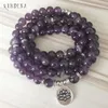 108 Amethisten Mala Yoga armband paarse natuursteen Lotus armband of ketting Boeddha charme pols 5 gewikkelde armband Y1218235i