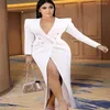 Plus Size Dresses Women Long Blazer Sexy V Neck Long Sleeve Slit Jackets Outfits for Ladies Evening Birthday Party Suits280M