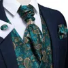 Heren Vesten Designer Heren Groen Paisley Zijden Vest Ascot Stropdas Zakdoek Stropdas Ring Manchetknopen Set Mouwloos Jack175S