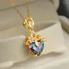 Pendant Necklaces Fashion Colorful Crystal Necklace For Women Beautiful Heart Gemstone Pendants Engagement Wedding Valentines Day Gift
