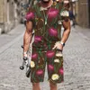 Herrspår 2023 Tryckt 3D-överdimensionerade T-shirt Shorts Set mode Kort ärmdräkt Blommor och växter Series O-Neck Sports Men Clothing