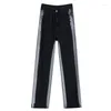 女性のジーンズ秋と冬の黒いストレートバレルハイウエストルーズゆるい小さな床掃引ワイドレッグパンツ2023スタイル