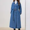 Damskie okopy płaszcze europejski styl x-let dżins dla kobiet pasek na talii szczupły jean panie jaqueta feminina blue kurtka kobieta