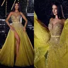 Бальные платья Сексуальное желтое платье для выпускного вечера с блестками и боковым разрезом Вечерние платья русалки со съемным шлейфом на заказ Vestidos De Noche