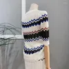 Sukienki robocze 2023 Summer Modna 2-częściowe zestawy damskie Koreańskie cienki lodowa jedwabna fala paski Slim-Fit Sweter Dwuczęściowy garnitur kobiety