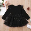 Mädchenkleider Baby-Kleid für 3–24 Monate, Kleinkind-Kleidung, Buchstaben-Druck, langärmelig, Netzkleid, Outfit für geborenes Baby, Prinzessinnenkleid 231019