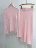 Women's Sweaters Early Fall Winter Half Turtleneck Pink Pullover Stripe Wrap Hip Mid Length Skirt