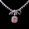 Kedjor Cherry Blossom Pink Gemstone Pendant Halsband örhängen Set Bridal Wedding Accessories