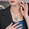 Pendentifs Mode grande mer bleu laboratoire topaze pierre précieuse plume pendentif collier dames 925 en argent Sterling Zircon Sautoirs charme bijoux fins