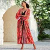 Women's Trench Coats Sun Sand Kimono Glam Your Beachy Must-Have Holiday Tie-Dye Light Coat Women Elegance Belt Bikini CoverUps Multicolored