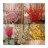 Couronnes de fleurs décoratives artificielles cerisier printemps prune fleur de pêcher branche arbre de fleur de soie pour la décoration de fête de mariage blanc re Dhzgj