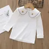 Pullover Children's Shirts School Girls White Long Sleeve Lace Barn Shirt Baby Toddler Teen Casual Children kläder 231018