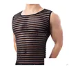 Heren tanktops Tal Strip Vest Ademend Transparant Karakter Elastisch Nylon Mode Smalle achterkant Ronde hals Drop Delivery