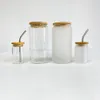 USA-Lagerhaus, klare, mattierte, leere Sublimations-Borosilikat-Mini-Schnapsglasdose mit 3,5 Unzen Fassungsvermögen, Bambusdeckeln und Metallstrohhalmen, Trinkbecher für Eiskaffee