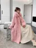 Womens Fur Faux Luxury Quality Winter Women Real Rex Rabbit Xlong Coat Highend Natural Jacket med stor krage vatten rosa 231018