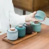 Teaware Sets Green Ceramic Teapot Travel Tea Set Portable Bag A Pot Cup Quick-off Outdoor
