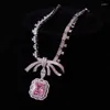 Kedjor Cherry Blossom Pink Gemstone Pendant Halsband örhängen Set Bridal Wedding Accessories