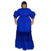 Plus Size Dresses Elegant Sexy Half Mesh Short Sleeve Low Cut Evening Party Long Dress For Women Female 3xl 4xl 5xl 6xl