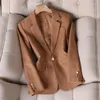 Damespakken Blauw Karamel Blazers Voor Vrouwen 2023 Mode Kantoor Dame Enkele Breasted Lange Mouw Herfst Jas Vintage Elegante Blazer