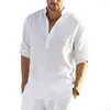 Mens S Cotton Linen Henley Shirt Long Sleeve Hippie Casual Beach T Shirts Drop Delivery