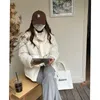 Down Jacket Women Stand Collar Rabbit Velvet Sticked Ccarf Hat Coat Short White Duck Down Coat