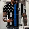 Mens T-shirts Summerskjorta med amerikansk flaggmönster avslappnad manlig mode runda krage mens- klädbygel 6xl droppleverans