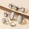 Solitaire Ring Vintage Antika Gümüş Renk Yüzükleri Setler Renkli Opal Kristal Taş Oyma Kadınlar İçin Erkekler Bohem Takı Anillos 6421 231019