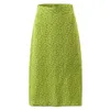 Skirts Withered 2023 Straight Long Skirt French Style Fashion Vintage Glass Green Small Floral Print Midi Women