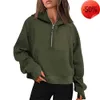 Women's Hoodies Sweatshirts Lu Autumn Winter Yoga Suit Scuba Hoodie Half Zip Sports Sweater Loose Gym Jacket Fitness Short Plush Coat Sweatshirt YT3519