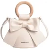 Evening Bags Sweet Girls' Shoulder Bag Women's Bow Tie Bucket Fashion Crossbody Pack 2023 Female Round Wooden Handle Mini Gift Handbag