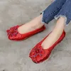 Dress Shoes Vintage Handmade Folk Style Women Casual Shallow Genuine Leather Lady Soft Bottom Flats for Mother Fashion Loafers Summer 231019