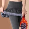 Mulheres Leggings Mulheres Saias Plissadas Engrossadas Pelúcia Inverno Calças Quentes Térmicas Calças Apertadas Leggins Pantalones Streetwear 4XL 231018