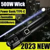 Flashlights Torches 8800Meters Led Flashlight Rechargeable Torch TYPE-C Powerful Tactical Flash Light Zoomable Hunting Lantern Waterproof Hand Lamp 231018
