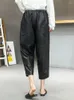 Pantaloni da donna 2023 vera pelle di pelle di pecora da donna coreana harem nero elastico pantaloni sciolti di lunghezza del polpaccio