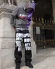 Erkek Hoodies Sweatshirts Hayalet Baskı Zanaat Siyah Erkekler Kot Y2K Gevşek Çift Moda Giyim Baggy 231018