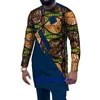 Survêtements pour hommes Survêtements Tenues à manches longues Costume Printemps Eté Style africain Imprimer T-shirt à col rond 2 pièces Casual Ensemble de luxe surdimensionné