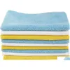 Chiffon de nettoyage en microfibre réutilisable et lavable, paquet de 24 12X16 pouces, bleu blanc jaune, livraison directe