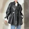 Women's Leather 2023 Lady Autumn Winter Belted Genuine Jackets Real Coats Women Female Sheep Outwear CL4871